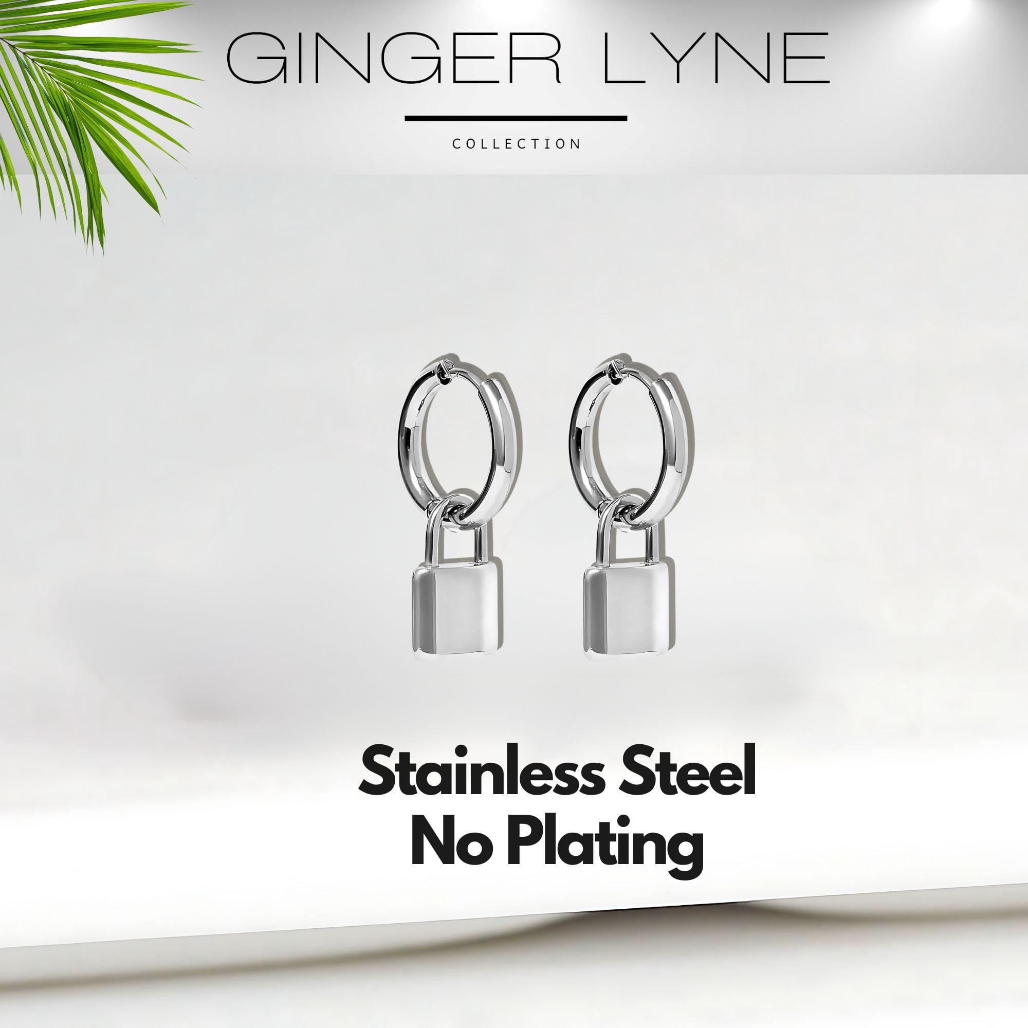 Padlock Dangle Hoop Earrings for Women Gold or Silver Stainless Steel Ginger Lyne Collection