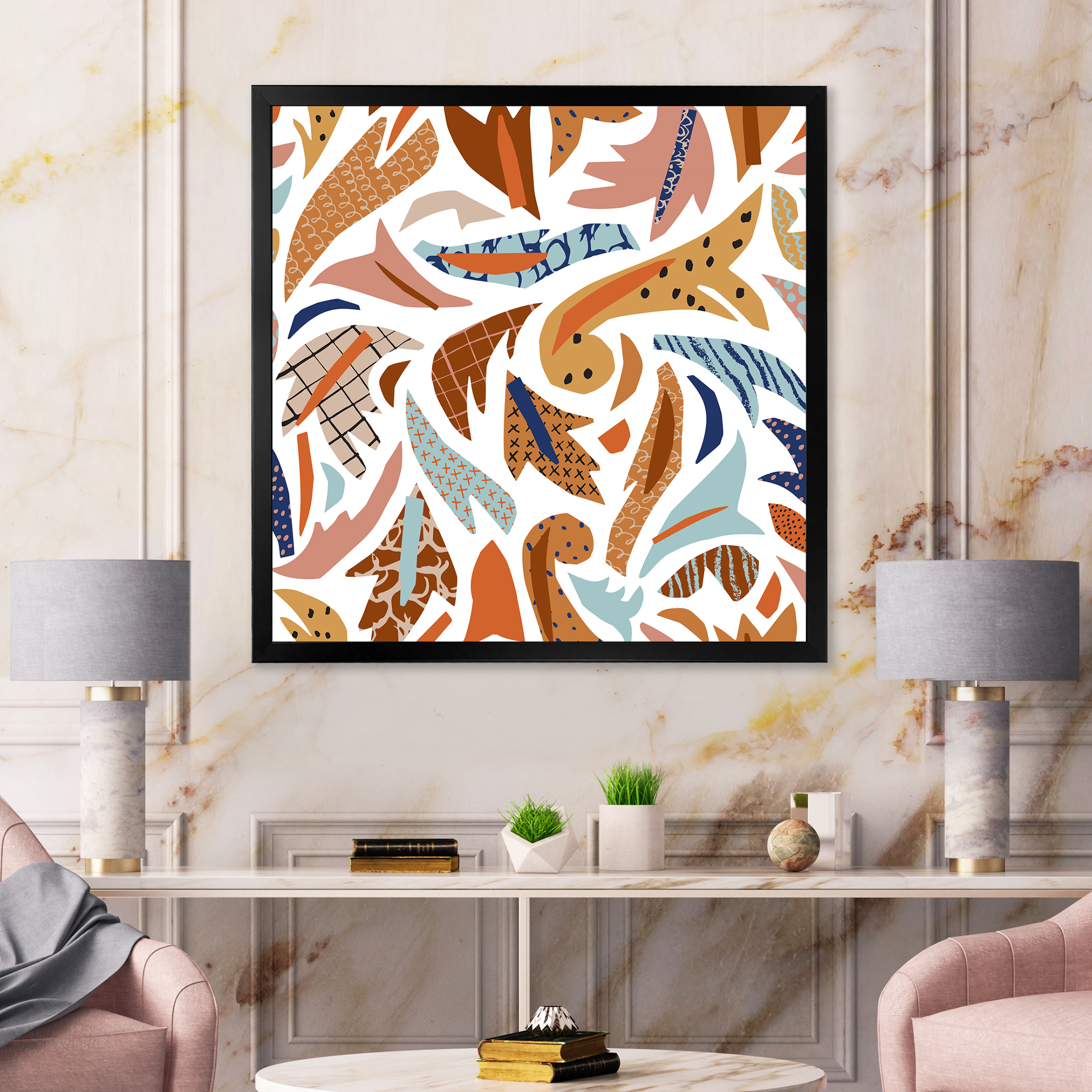 Designart 'Baroque Inspired Stylized Doodles Shapes' Bohemian & Eclectic Framed Art Print