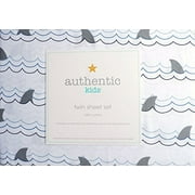 Authentic Kids 3 Piece Twin Sheet Set Gray Shark Fins Waves Water