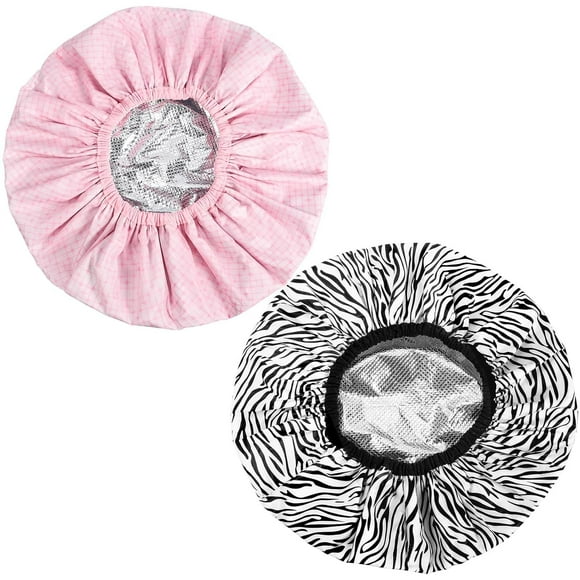 2 Pcs Double Layer Deep Conditioning Cap, Large Heat Cap Shower Cap Steam Cap Processing Caps for Long Thick Hair black, pink