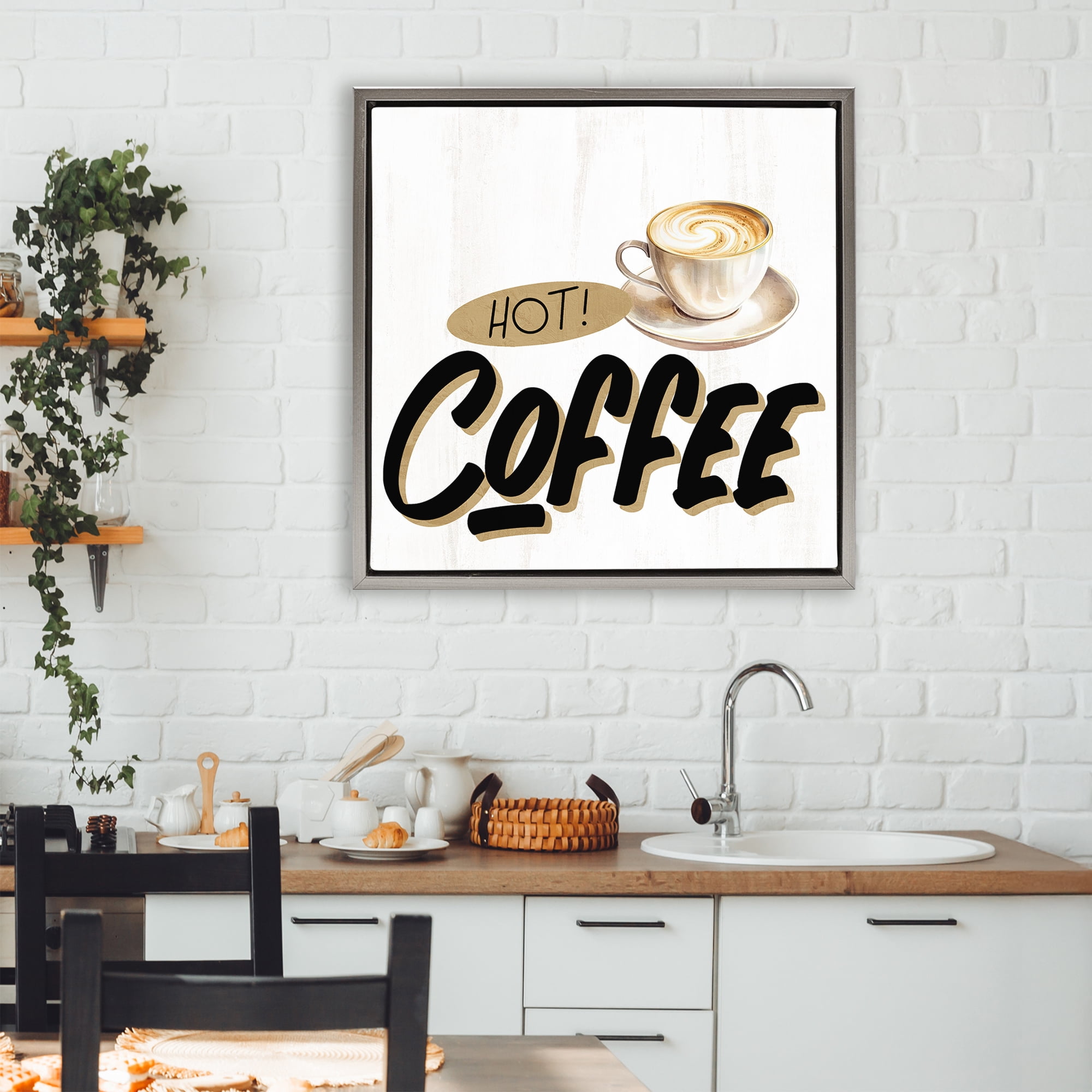 Stupell Industries Retro Fresh Hot Coffee Gray Framed Floater Canvas Wall Art, design by Kim Allen