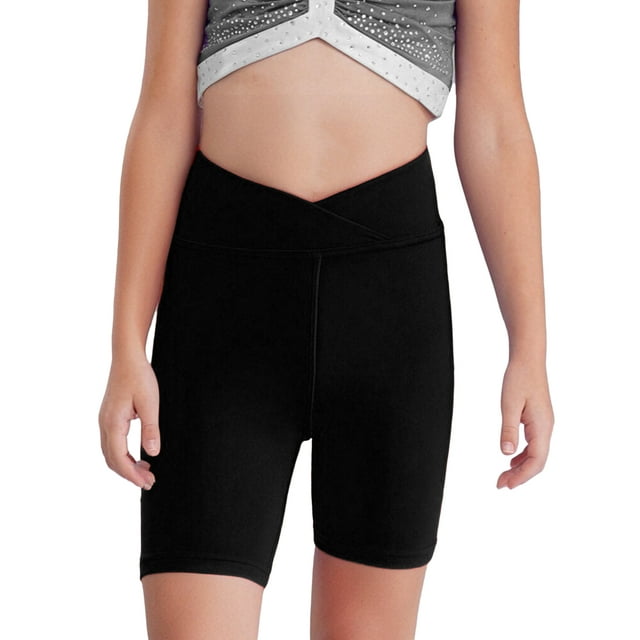 Doomiva Girls Athletic Swim Shorts Solid Color Shorts Sport Cheer Workout Running Black 150