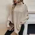 thumbnail image 3 of Women's Fashion Casual Cable Knit Turtleneck Button-Decorated Long Sleeve Sweater for Fall Winter Detailed Designs,Khaki,XL, 3 of 5