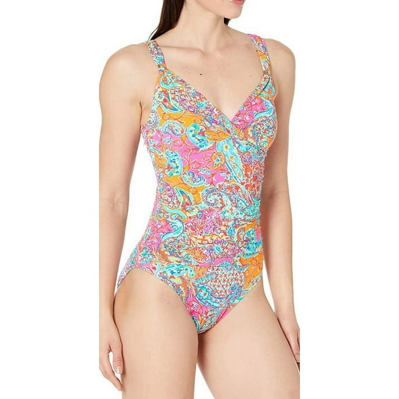 Lauren Ralph Lauren Amara Women's Multi Surplice Over-The-Shoulder One-Piece. 6