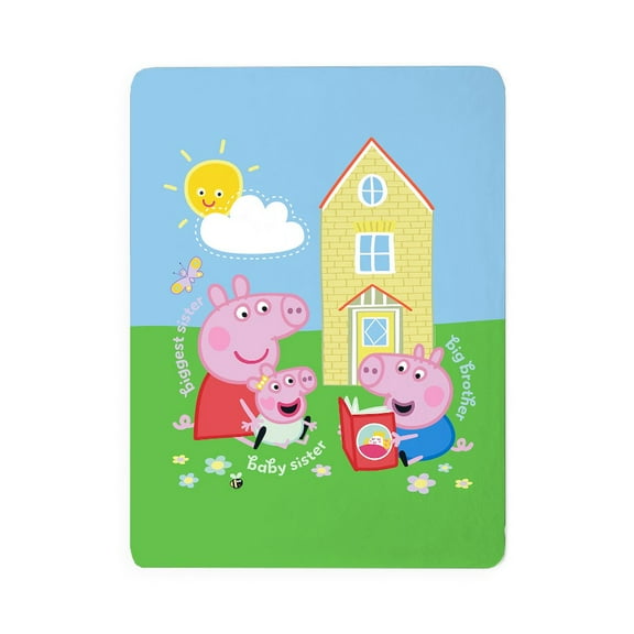 CafePress - Peppa Pig: Siblings - Large Sherpa Fleece Throw Blanket 80" x 60"