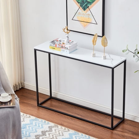O'force Faux Marble Console Table, Snack Entryway Table, Entrance Sofa Table, MDF Entry Table, Accent Coffee Table with Metal Frame, Couch Table for Hallway, Living Room, Hall Furniture
