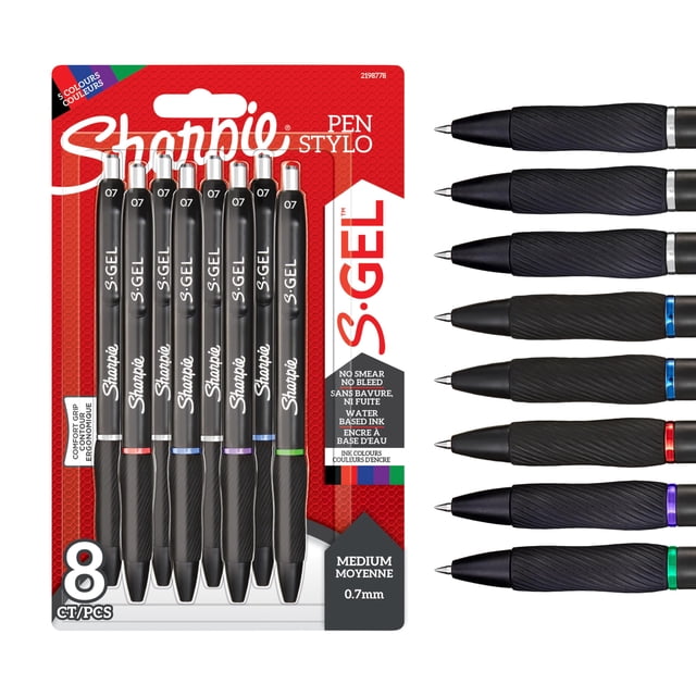 Bolígrafos de gel Sharpie S-Gel de punta media, 0,7 mm, tinta variada, 8 unidades