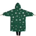 thumbnail image 2 of Oversized Wearable Blanket Hoodie,Green Christmas Snowflake Pattern Sherpa Blanket Hoodie with Super Pockets,Super Warm Fuzzy Pullover for Women & Men, 2 of 6