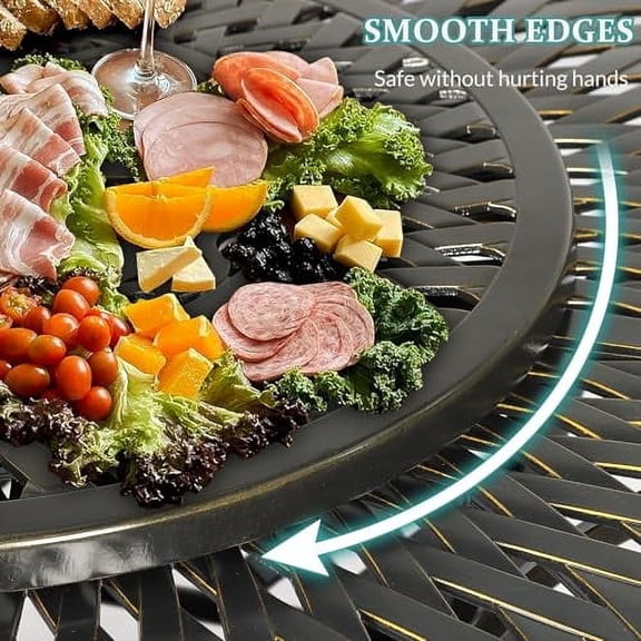 MEETWARM Outdoor 24" Lazy Susan Turntable for Table, All Weather Cast Aluminum Round Serving Plate Tabletop Rotating Tray with 2.4" Umbrella Hole, Silent & Smooth Spin, Dark Bronze