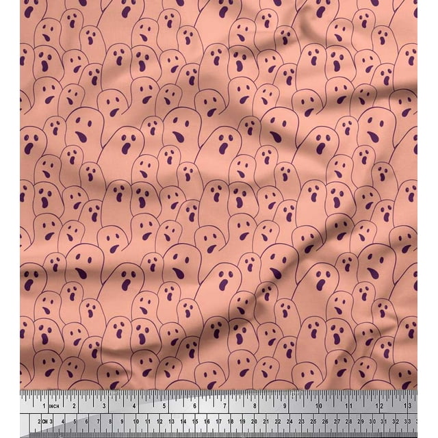Soimoi Polyester Crepe Fabric Ghost Halloween Decor Fabric Printed Yard 42 Inch Wide