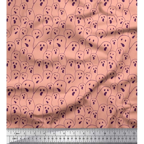 Soimoi Rayon Fabric Ghost Halloween Print Sewing Fabric Yard 56 Inch Wide