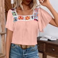thumbnail image 2 of DeHolifer Womens Summer Boho Floral Crochet Ruffle Short Sleeve Shirts Hollow Out Square Neck Tops Dressy Casual Blouse Pink 2XL, 2 of 8