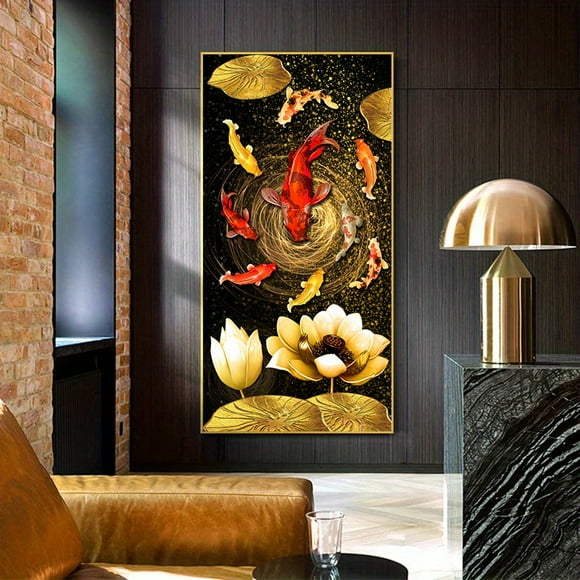 1pc, Frameless Chinese Style Red Koi Lucky Carp Canvas Painting, Fish Goldfish Poster, Entrance Home Decor Picture Cuadros Wall Art No Frame