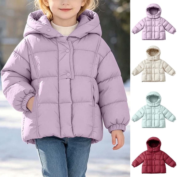 DJDLJWCJ Girls Down Puffer Jacket Winter Warm Hooded Coat Solid Color Thickened Full Zip Coats Purple Size 3T