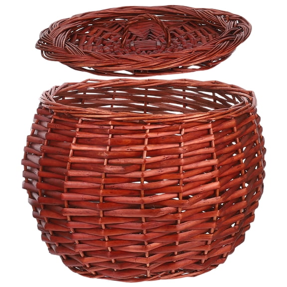 SEWOART Farmhouse Woven Storage Basket with Lid, Organizer Container for Produce and Household Items
