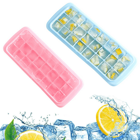 

Small Ice Cube Silicone Trays - Covered Flexible Ice Molds with Lids Blue + Pink