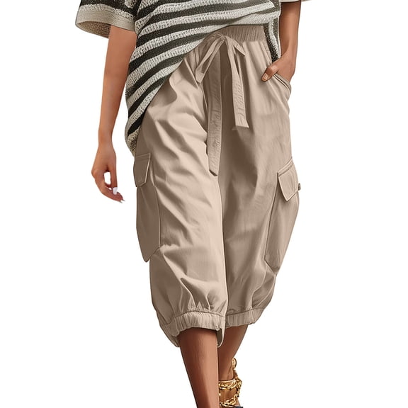 Maean Women's Cargo Capris Wide Leg Baggy Hiking Joggers Lightweight Fashion Trousers with Pockets