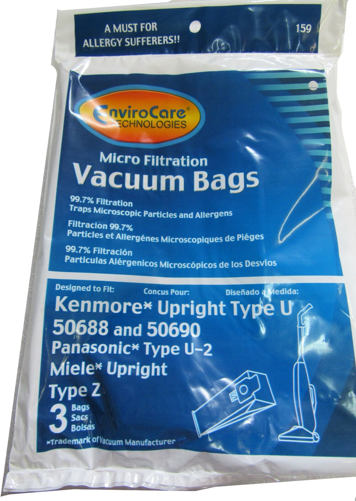 EnviroCare Replacement Vacuum Bags for Kenmore Upright Type U/L/O 50688 and 50690 Panasonic Type U-2 Miele Type Z 9 Pack