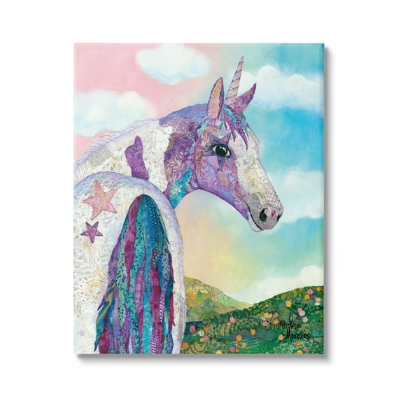 Stupell Industries Starry Eyed Unicorn Floral Fantasy Meadow Collage Painting Gallery Wrapped Canvas Print Wall Art, Design by Lisa Morales