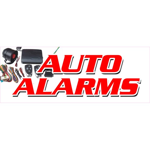 12" AUTO ALARMS DECAL sticker installation power locks windows audio
