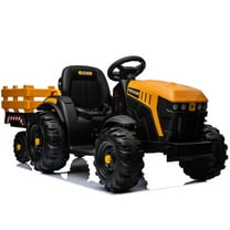 Licensed JCB Kids Ride on Car Tractor, 24 Volt Electric Ride on Toys Vehicle for Big Kids w/Trailer & Remote, 400W Power - Yellow