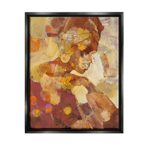 Stupell Industries Celebrate Beauty Abstract Portrait Painting Jet Black Floating Framed Canvas Print Wall Art, Design by Albena Hristova