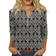 thumbnail image 2 of Women Blouses Dressy Casual 3/4 Sleeve T Shirts Henley Neck Button Down Graphic Print Half Sleeve Blouse Tshirts, 2 of 5
