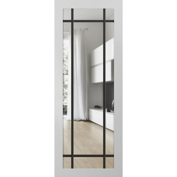 Slab Barn Door Panel 18 x 80 inches | Lucia 2266 White Silk Clear Glass | Sturdy Finished Interior Doors | Pocket Closet Sliding