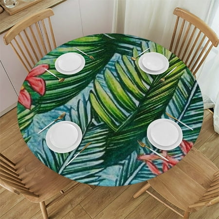

SHERONV Tropical Plant Red Flowers Round Tablecloth Washable 100% Polyester 54 -58