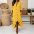 thumbnail image 5 of qafoshin Fall Dresses for Women V Neck Button Down Loose Dress Solid Color Casual Long Dress, 5 of 6