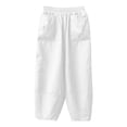 thumbnail image 5 of Pantalones rectos de lino retro de color liso para mujer 2025, cintura media con bolsillos, cintura elástica para todas las estaciones, ropa informal, 5 of 5