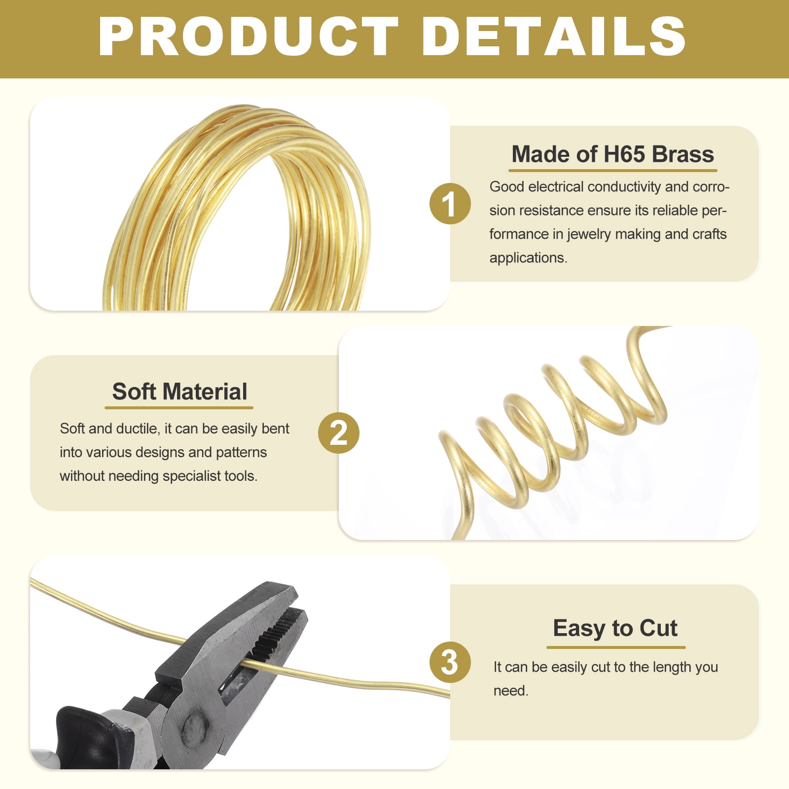 4 Gauge Brass Round Wire, 20 ft Craft Tarnish Resistant Beading Wires