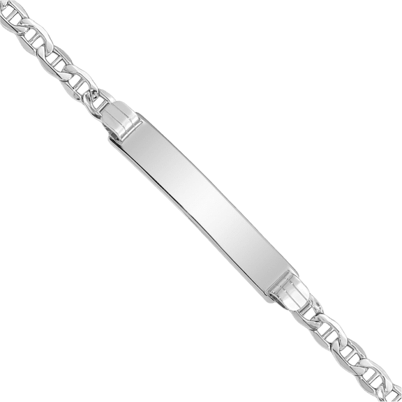 14K Solid White Gold Anchor Mariner Link Name Bar Identification ID Bracelet
