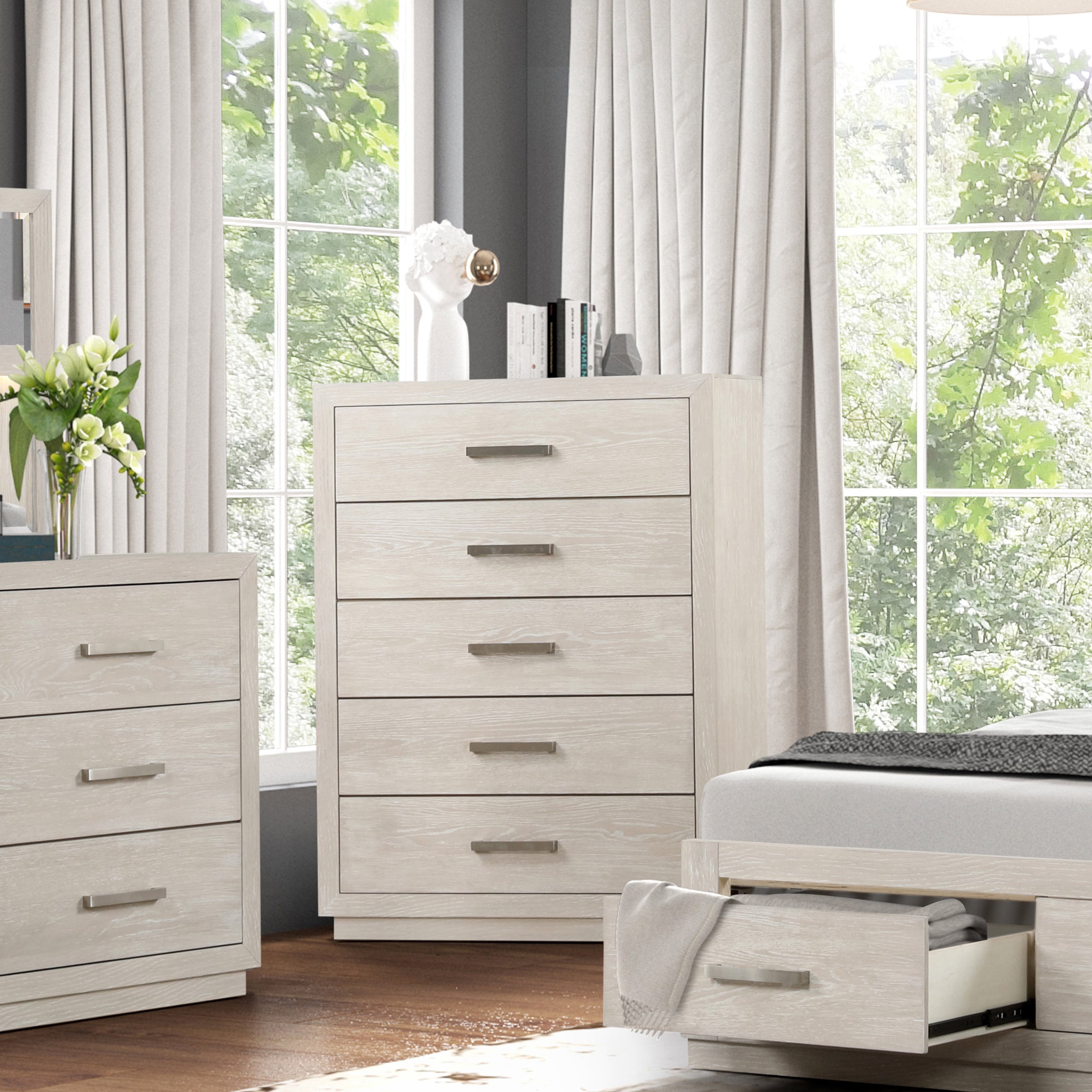 Furniture of America Sorien Adult Modern Wood 5-Drawer Vertical Dresser, Light Gray