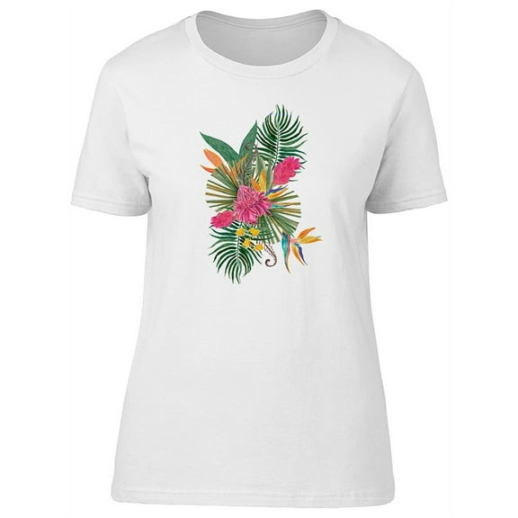 Cute Exotic Flowers And Leaves T-Shirt Women -Image by Shutterstock, Female Large