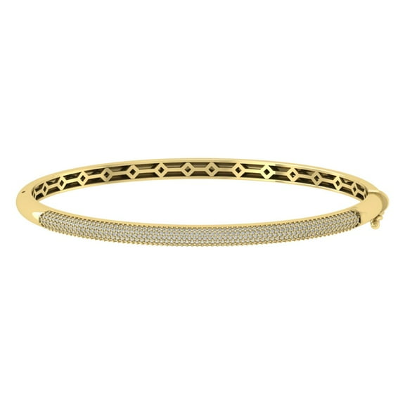 ARAIYA JEWELRY 14k Yellow Gold Diamond Cluster Bangle Bracelet (1 Cttw, I-J/ I2-I3), 7"