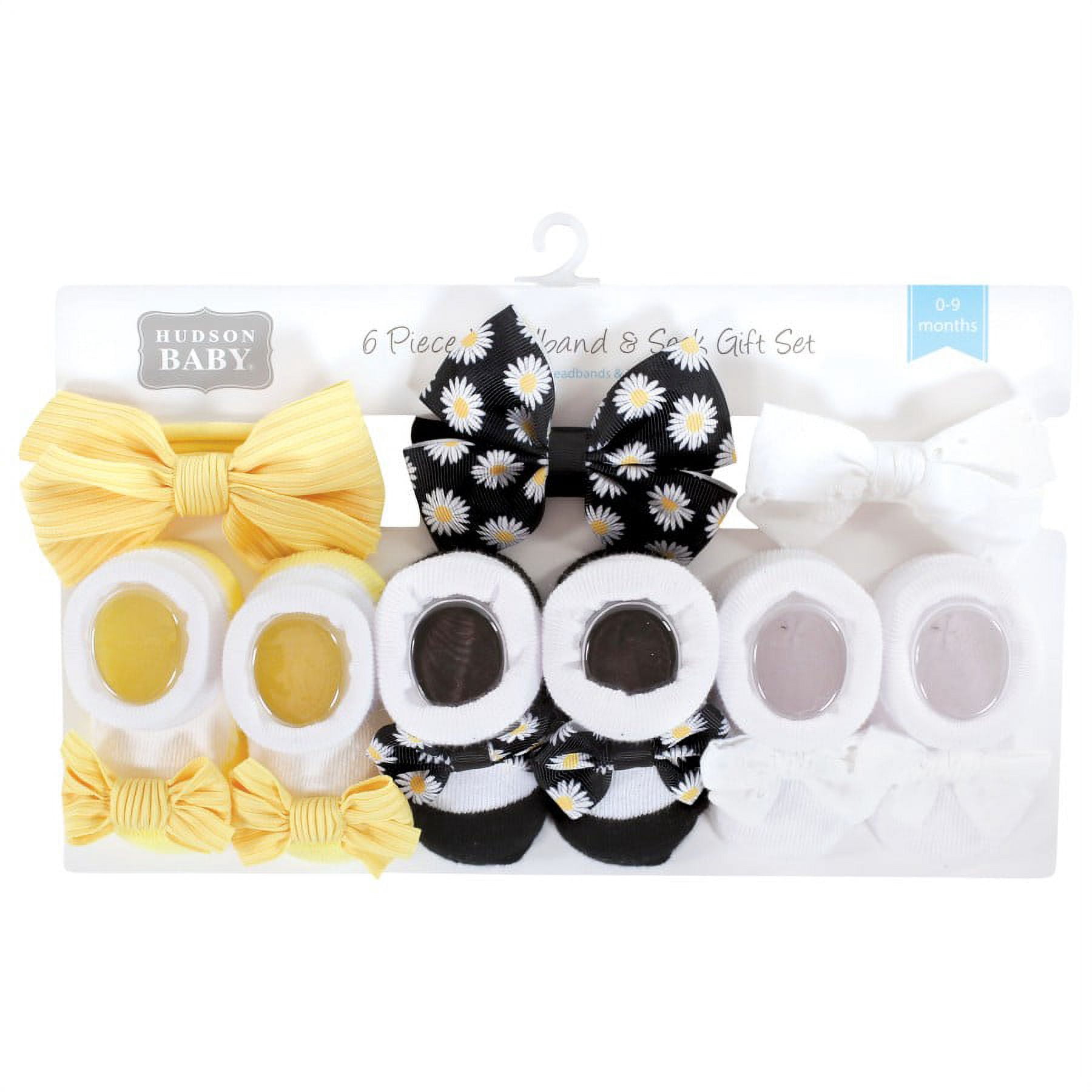 Hudson Baby Infant Girl Headband and Socks Giftset, Black Daisy, One Size