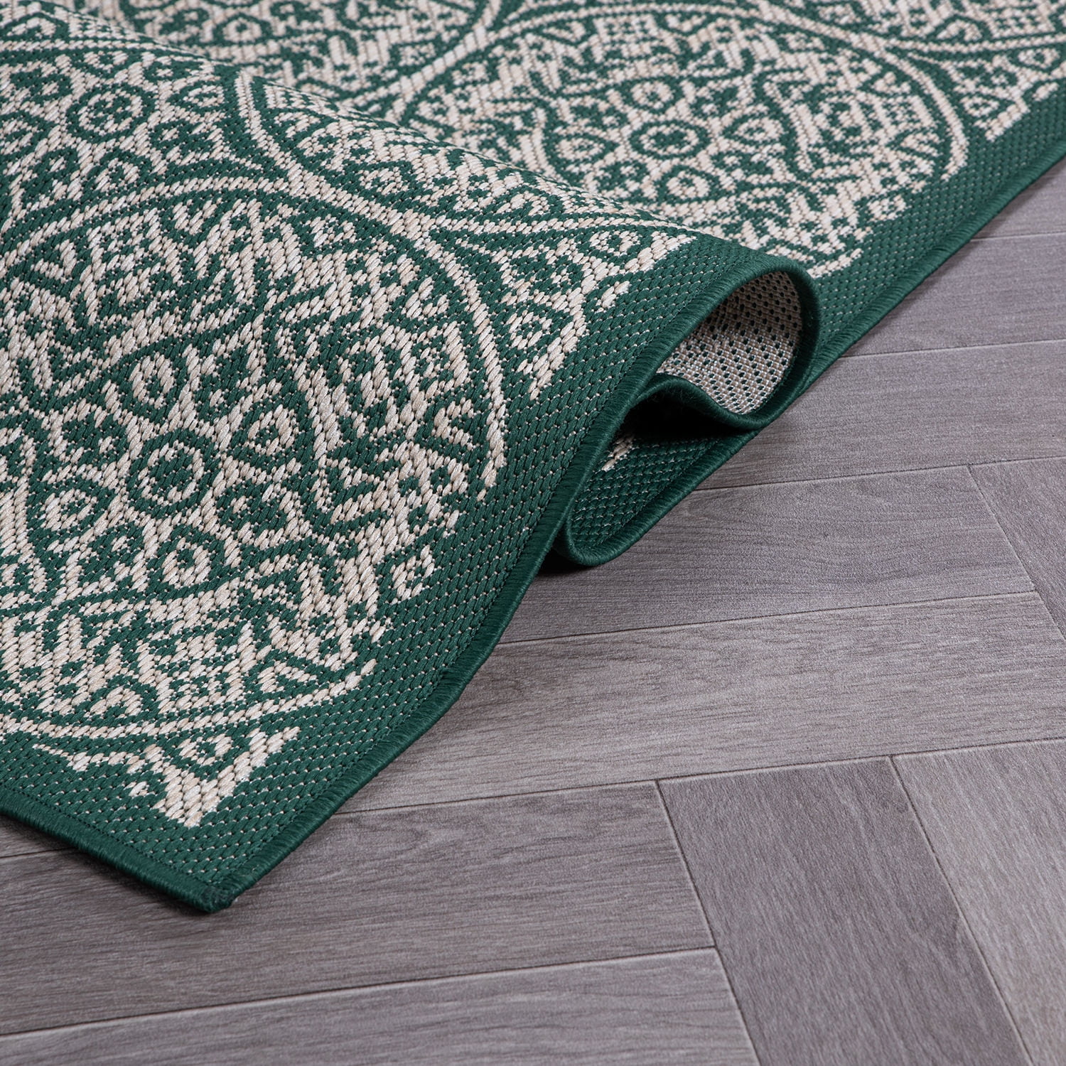 World Rug Gallery Transitional Floral Circles Textured Flat Weave Indoor/Outdoor Area Rug - GREEN 5' X 7'