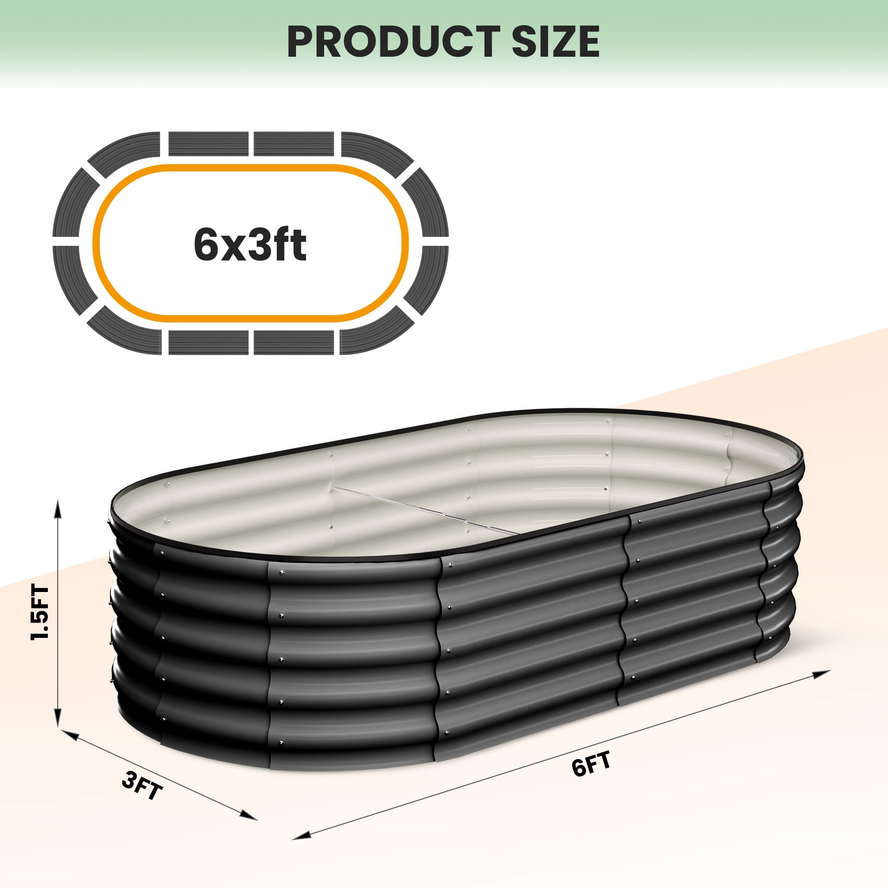 Heavy Duty Metal Raised Garden Bed – 8x2x1FT Oval Planter Box for Outdoor Vegetable, Flower, Herb Gardening, for Garden & Backyard & Patio, Dark Gray