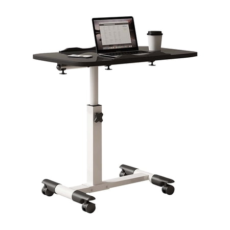 Height Adjustable Mobile Laptop Desk with Lockable Wheels Rolling Overbed Side Table Tilting Top Stand Up Computer Workstation for Bed Sofa Office