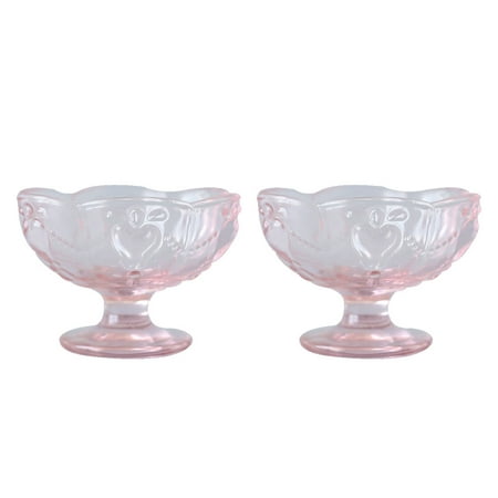 

2pcs Embossed Glass Dessert Cup Ice Cream Glass Cup Salad Bowl Goblet Shaped Pudding Milkshake Cup for Summer Party (Pink)