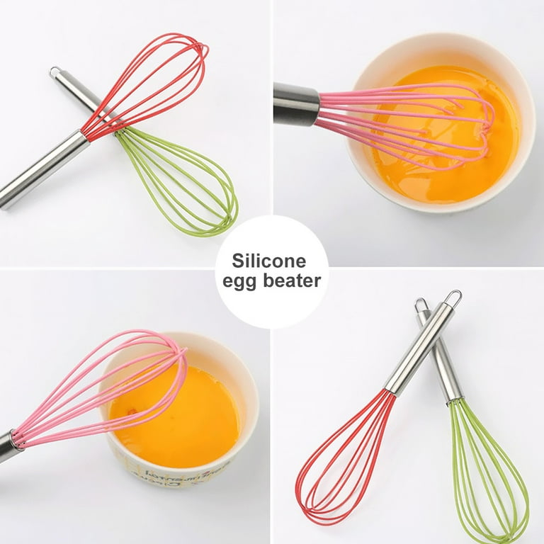 THREN Silicone Whisk, Silicone Balloon Whisk with Soft Stainless Grip  Handle for Blending, Whisking, Beating, Frothing & Stirring (Pink)