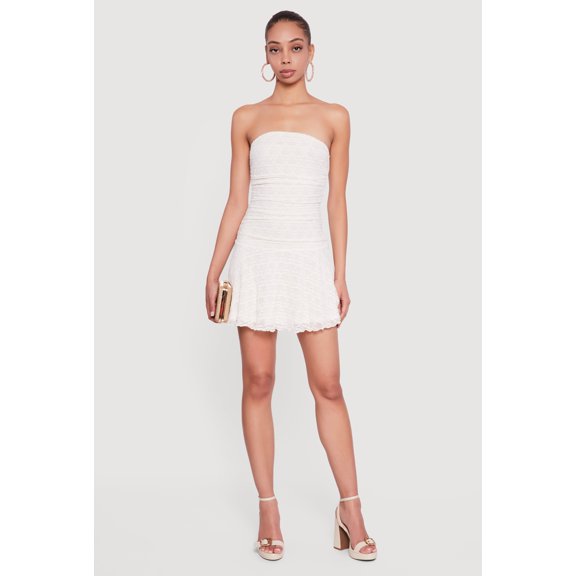 Women's Lace Ruched Mini Tube Dress