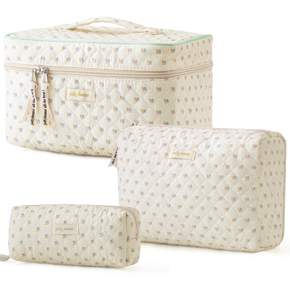 Bolsa de maquillaje HBSelect acolchada de algodón para viajes, 3 unidades, para mujeres y niñas