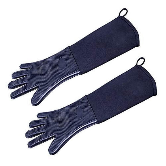 Extra Long Professional Oven Mitts,Non-Slip Silicone Grip Heat Resistant for BBQ Cooking Baking Grilling,Black