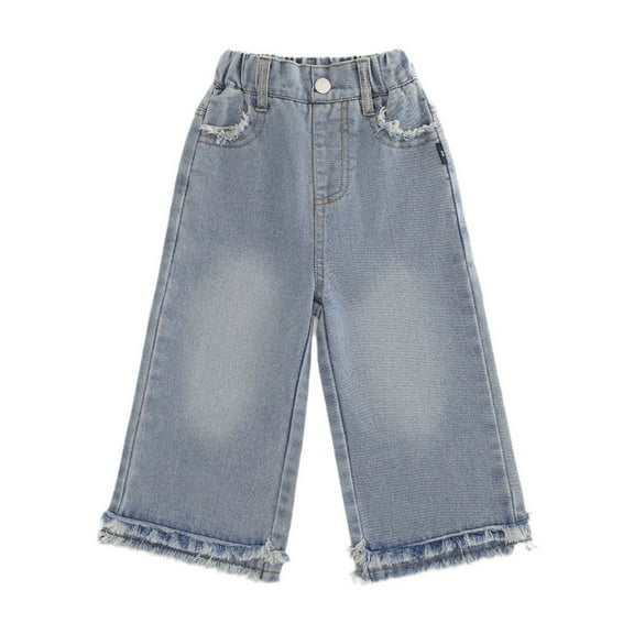 MEZZALL Child Girls Fringe Straight Leg Pants Distressed Denim Jeans Casual Comfortable Everyday Wear Toddler Kids Ages 2 To 10 Years Soft Trousers