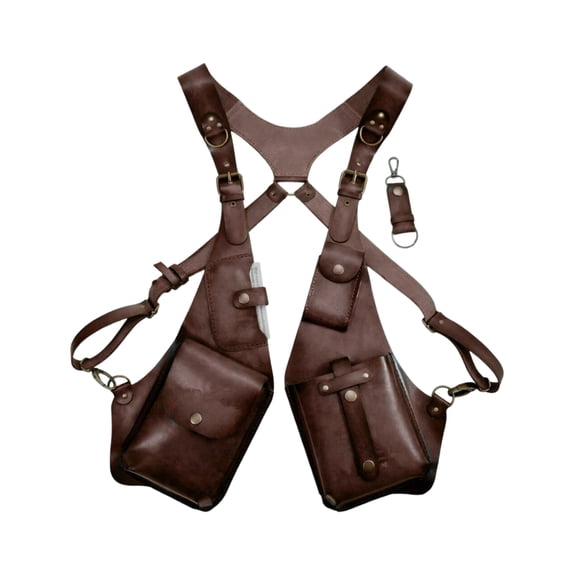 PU Leather Underarm Shoulder Bag, Adjustable Steampunk Armpit Holster, Light Brown Multi-Pocket for Men Women Outdoor Travel