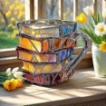 thumbnail image 3 of 2025 3D Painted Book Mug Glass Novelty Books Stack Shaped Coffee Mug for Hot Cold Drinks Book Lover Gift, 3 of 5