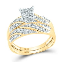 10K Yellow Gold His Hers Round Diamond Square Matching Wedding Set 1/3ctw, Women's Size: 5-10, Mens Size: 7-13