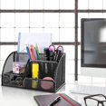 thumbnail image 2 of Jinsinto [High Capacity Desk Manager]: A mesh desk manager, 6 compartments and 1 sliding drawer, which is enough for you to sort your daily supplies and office supplies on the desk. Research shows that a neat desktop can make work faster, easier and more creative [High Quality]: The tabletop storage box is made of high-quality iron and has a rust-proof coating sustainable. Color fastness, smooth and beautiful edges, durable and safe. cute desk accessory has four cushions at the bottom to protect your desk [multi-functional desk accessories]: as desk decorations, home office accessories and pen holders, or as gifts for teachers, students and your loved ones. You can gadgets on the desktop. It's easy to find the accessories you need, saving your valuable time. [out of the box]: The desktop manager has been completely assembled and can be used directly. The grid design makes the appearance unique and fashionable. [Application]: The metal desktop storage box is universal and can be used by students, teachers and teachers. teachers. It is suitable for storage in school lockers, offices and even kitchens!, 2 of 5